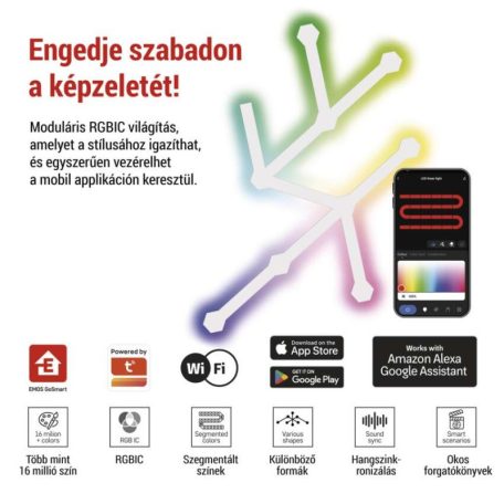 GoSmart LED lámpatest Lines fehér, 9 részből álló, 34 W, RGBIC dimmelhető, WiFi