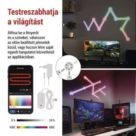 GoSmart LED lámpatest Lines fehér, 9 részből álló, 34 W, RGBIC dimmelhető, WiFi
