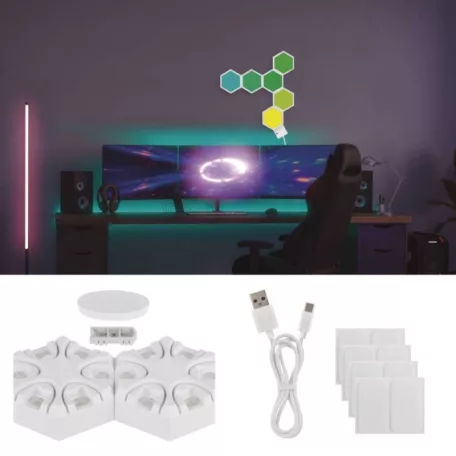 GoSmart LED asztali lámpa Hexagon fehér, 6 részből álló, RGBIC dimmelhető, WiFi
