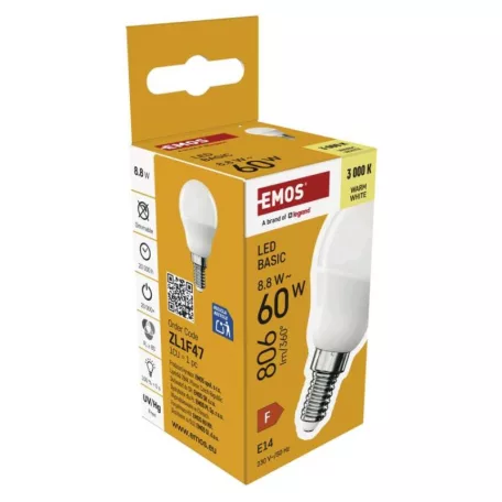 LED izzó Basic MINI GLOBE E14 / 8,8 W (60 W) / 806 lm / Meleg fehér