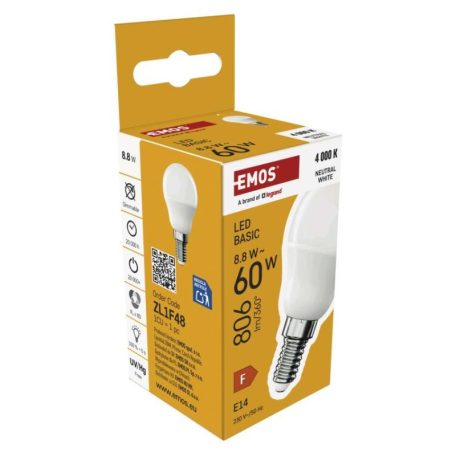 LED izzó Basic MINI GLOBE E14 / 8,8 W (60 W) / 806 lm / Természetes fehér