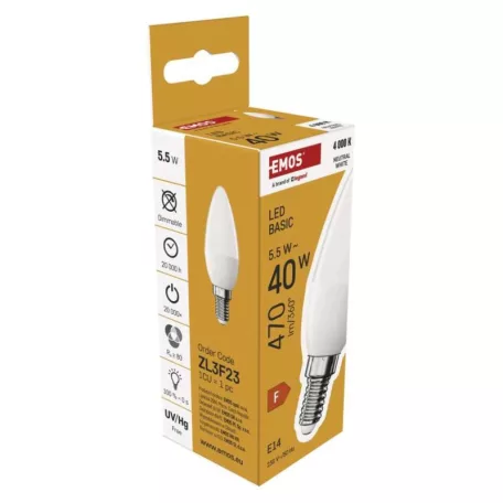 LED izzó Basic gyertya / E14 / 5,5 W (40 W) / 470 lm / Semleges fehér