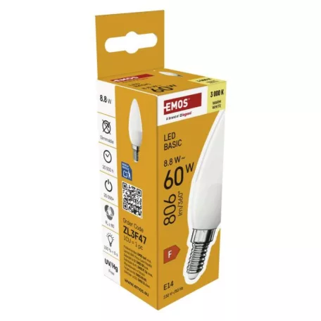 LED izzó Basic Candle E14 / 8,8 W (60 W) / 806 lm / Meleg fehér