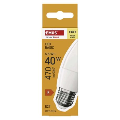 LED izzó Basic gyertya / E27 / 5,5 W (40 W) / 470 lm / Meleg fehér