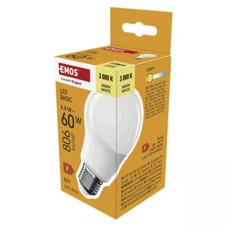 LED izzó Basic A60 / E27 / 8,8 W (60 W) / 806 lm / Meleg fehér