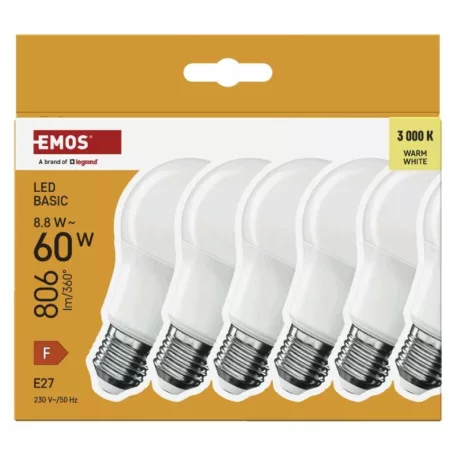 LED izzó Basic A60 / E27 / 8,8 W (60 W) / 806 lm / Meleg fehér