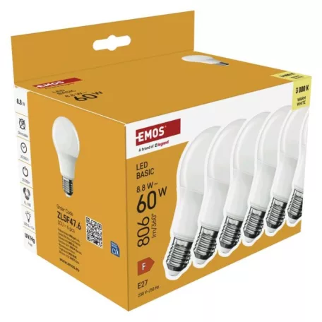 LED izzó Basic A60 / E27 / 8,8 W (60 W) / 806 lm / Meleg fehér