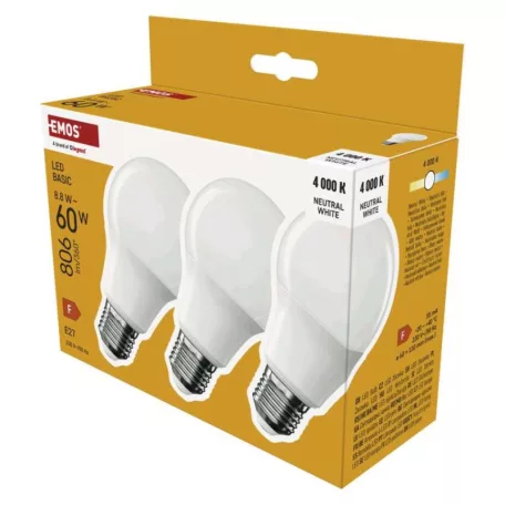 LED izzó Basic A60 / E27 / 8,8 W (60 W) / 806 lm / Természetes fehér