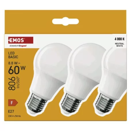 LED izzó Basic A60 / E27 / 8,8 W (60 W) / 806 lm / Természetes fehér