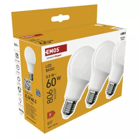 LED izzó Basic A60 / E27 / 8,8 W (60 W) / 806 lm / Természetes fehér