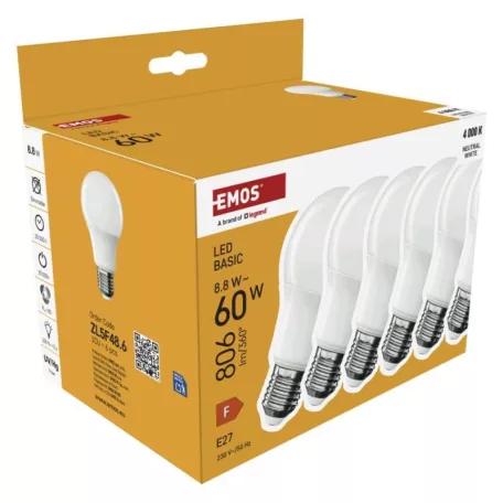 LED izzó Basic A60 / E27 / 8,8 W (60 W) / 806 lm / Természetes fehér