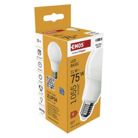 LED izzó Basic A60 / E27 / 11W (75 W) / 1055 lm / Természetes fehér
