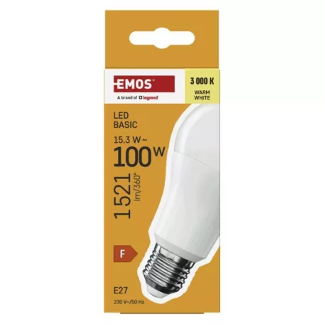 LED izzó Basic A60 / E27 / 15,3W (100 W) / 1521 lm / Meleg fehér