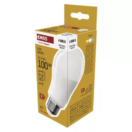 LED izzó Basic A60 / E27 / 15,3W (100 W) / 1521 lm / Természetes fehér