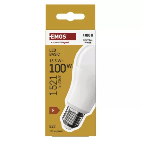 LED izzó Basic A60 / E27 / 15,3W (100 W) / 1521 lm / Természetes fehér