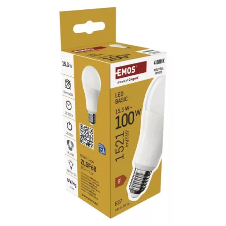 LED izzó Basic A60 / E27 / 15,3W (100 W) / 1521 lm / Természetes fehér