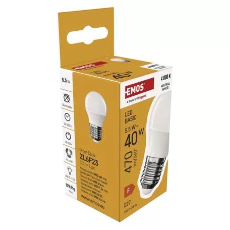 LED izzó Basic Mini Globe / E27 / 5,5 W (40 W) / 470 lm / Természetes fehér