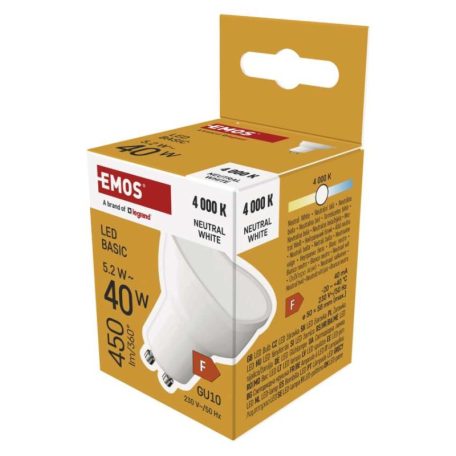 LED izzó Basic MR16 / GU10 / 5,2 W (40 W) / 450 lm / Természetes fehér