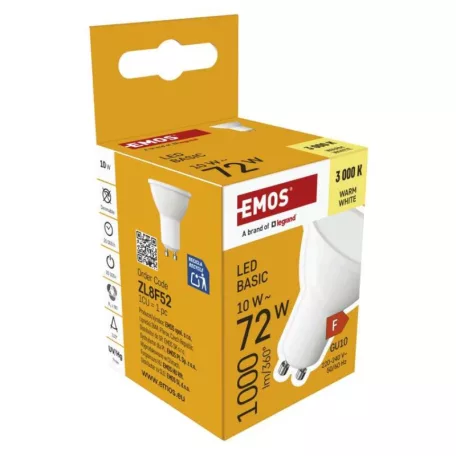 LED izzó Basic MR16 fehér/ GU10 / 10 W (72 W) / 1000 lm / Meleg fehér