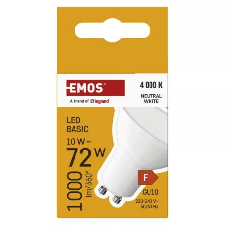 LED izzó Basic MR16 fehér/ GU10 / 10 W (72 W) / 1000 lm / Természetes fehér