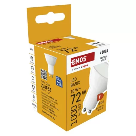LED izzó Basic MR16 fehér/ GU10 / 10 W (72 W) / 1000 lm / Természetes fehér