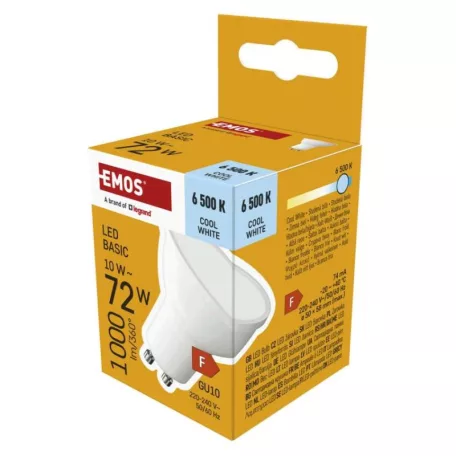 LED izzó Basic MR16 fehér/ GU10 / 10 W (72 W) / 1000 lm / Hideg fehér
