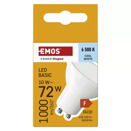LED izzó Basic MR16 fehér/ GU10 / 10 W (72 W) / 1000 lm / Hideg fehér