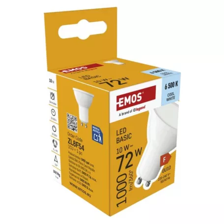 LED izzó Basic MR16 fehér/ GU10 / 10 W (72 W) / 1000 lm / Hideg fehér