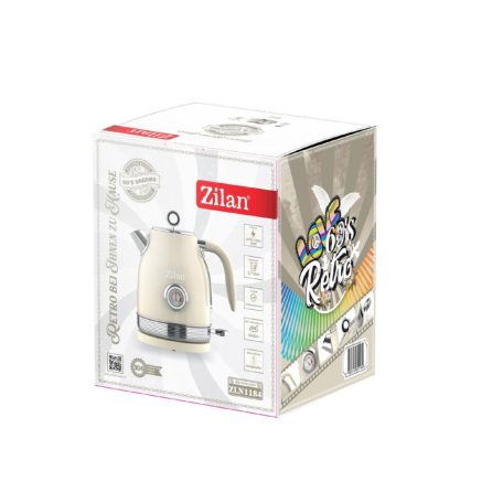 Zilan ZLN1184 retró vízforraló, 2200 W, 1,7 literes, hőmérsékletkijelzés, 360°-ban forgatható állvány, fehér