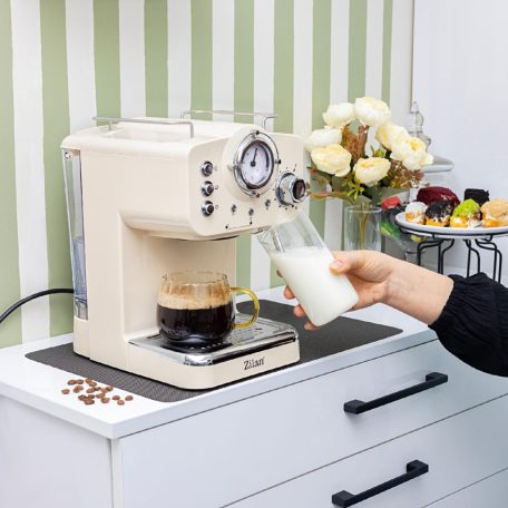 Zilan ZLN2992 retró eszpresszó kávéfőző, 1100 W, 15 bar, 1,25 liter kapacitás, tejhabosító, bézs