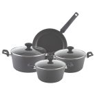 Zilan ZLN3277 edénykészlet, 7 db-os, tapadásmentes belső bevonat, 3 edény és 1 serpenyő, fekete színű