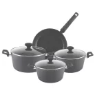 Zilan ZLN3277 edénykészlet, 7 db-os, tapadásmentes belső bevonat, 3 edény és 1 serpenyő, fekete színű