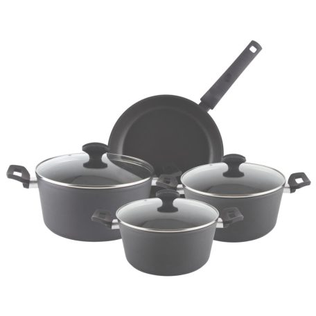 Zilan ZLN3277 edénykészlet, 7 db-os, tapadásmentes belső bevonat, 3 edény és 1 serpenyő, fekete színű