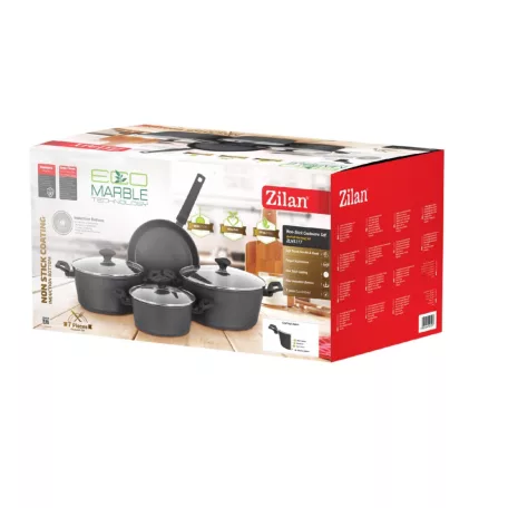 Zilan ZLN3277 edénykészlet, 7 db-os, tapadásmentes belső bevonat, 3 edény és 1 serpenyő, fekete színű