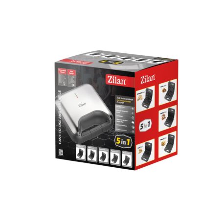 Zilan ZLN3932 5 in 1 szendvicssütő,  800 W, LED visszajelző, 5 cserélhető sütőlap, fekete-ezüst kivitel