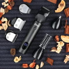   Zilan ZLN8672 Zeus haj- és testszőrnyíró készlet, rozsdamentes acél penge, 15 féle tartozék fej, LED kijelző, alumínium ház