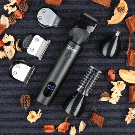 Zilan ZLN8672 Zeus haj- és testszőrnyíró készlet, rozsdamentes acél penge, 15 féle tartozék fej, LED kijelző, alumínium ház