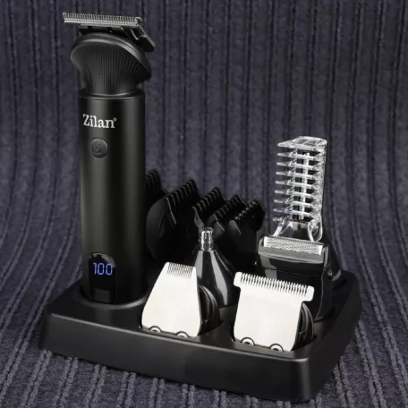 Zilan ZLN8672 Zeus haj- és testszőrnyíró készlet, rozsdamentes acél penge, 15 féle tartozék fej, LED kijelző, alumínium ház