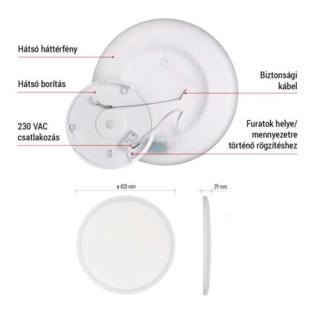 LED felületi lámpatest FLORI kerek, fehér, 22W, semleges fehér