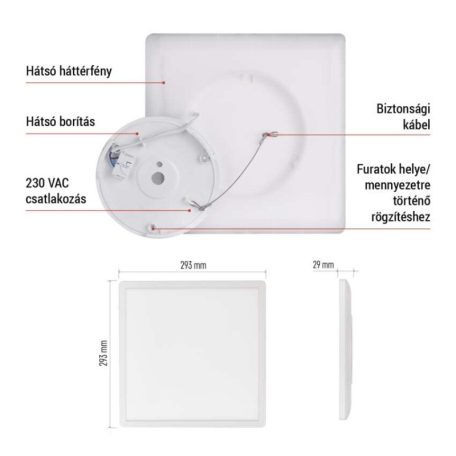 LED felületi lámpatest FLORI négyzet, fehér, 18W, semleges fehér