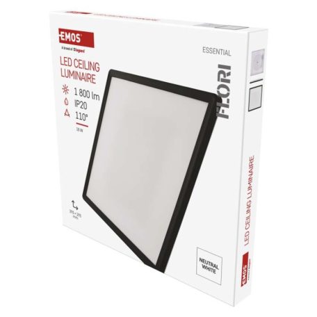 LED felületi lámpatest FLORI négyzet, fekete, 18W, semleges fehér