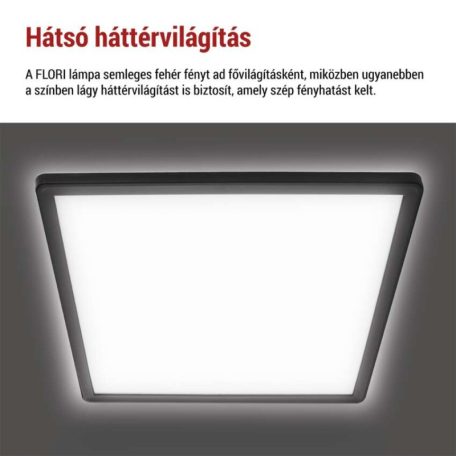 LED felületi lámpatest FLORI négyzet, fekete, 18W, semleges fehér