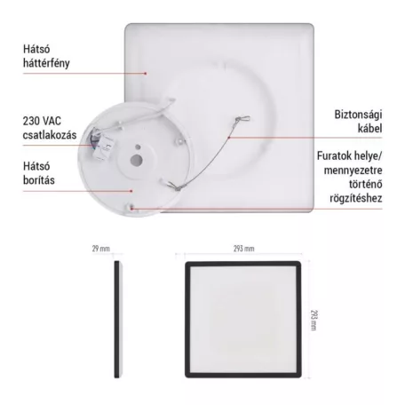 LED felületi lámpatest FLORI négyzet, fekete, 18W, semleges fehér