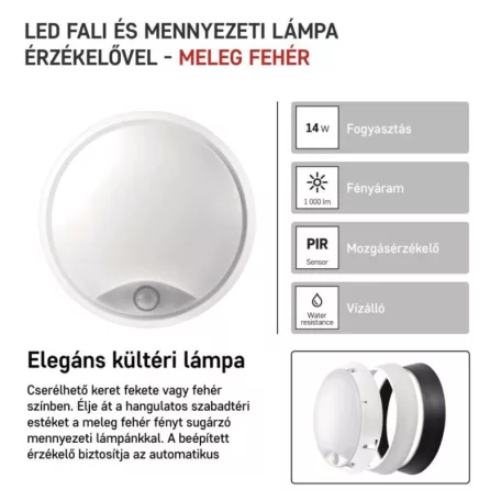 EMOS LED mennyezeti lámpa ZURI 14W 1000lm PIR érzékelővel IP54 meleg fehér