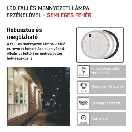 EMOS LED mennyezeti lámpa ZURI 14W 1100lm IP54 PIR érzékelővel természetes fehér