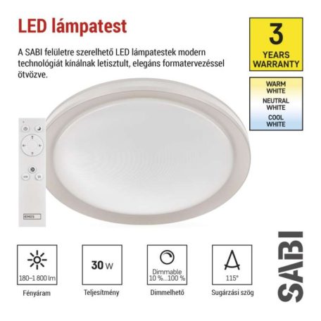 EMOS LED mennyezeti lámpa SABI 30W 1800lm dimm. állítható színhőmérséklet