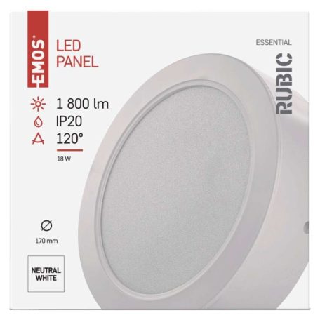 LED felületi lámpatest RUBIC, kerek, fehér, 18W, természetes fehér