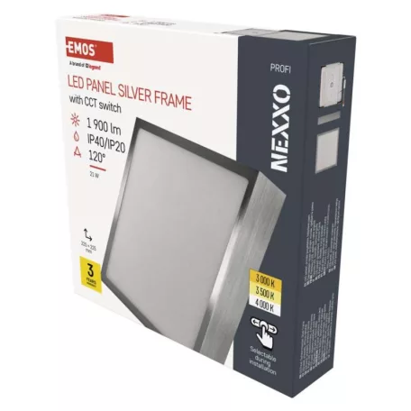 LED felületi lámpatest NEXXO, négyzet, ezüst, 21W, CCT