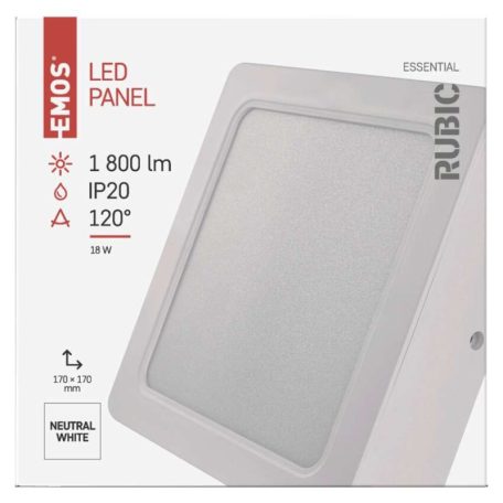 LED felületi lámpatest RUBIC, négyzet, fehér, 18W, természetes fehér