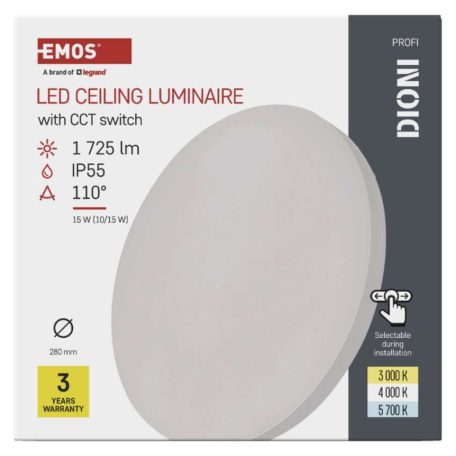 LED felületi lámpatest DIONI kerek, fehér, 15W, CCT